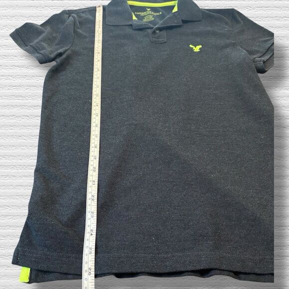 American Eagle Polo Shirt XS Classic Fit Gray Neon Green Logo Preppy Retro 2010 - Picture 2 of 8